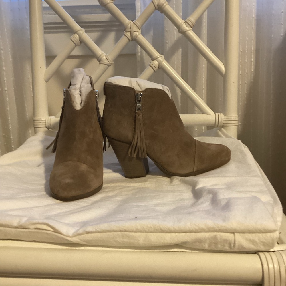 Rag & Bone Margot Fringe Cap Toe Suede Leather Ankle Booty Taupe